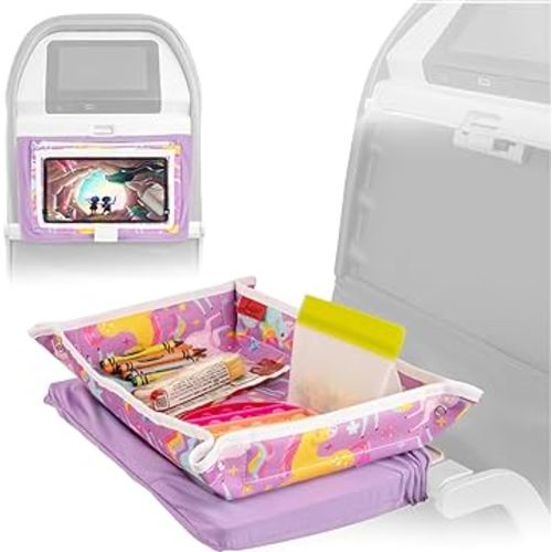 Lusso Gear Airplane Tray Table Cover - Organize Kids Travel Essentials - Snack & Toy Pockets for Airplane Toys for Toddlers 1-3 - Foldable iPad and Tablet Stand for Travel Toddler Essentials