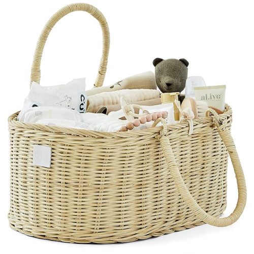 BEBE BASK Premium Baby Diaper Caddy Organizer - Artisan-Made Seagrass Basket With Cotton Divider - Award-Winning & Luxury Diaper Caddy Basket (ROSA)