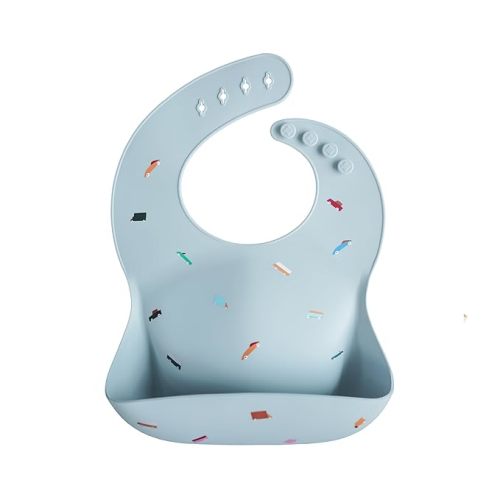 mushie Silicone Baby Bib | Adjustable Fit Waterproof Bibs (Retro Cars)