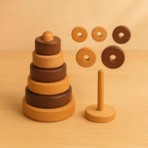 Wooden Ring Stacking Toy Geometric Stacker Shape Sorter for Babies & Toddlers (Circle)