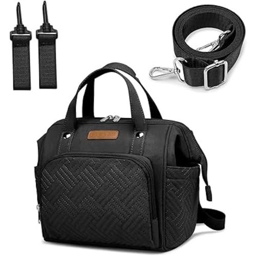 Small Diaper Bag, Stroller Organizer with Insulated Cup Holder & Detachable Shoulder Strap, Convertible Diaper Bag Tote for Short Trip (Black)