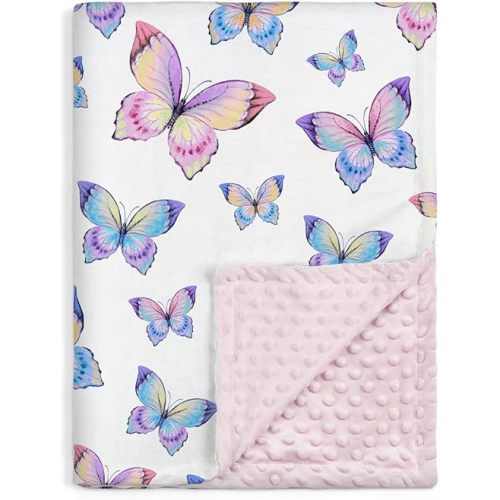 SANDJEST Kid Blankets for Girls 30 x 40 - Kids Throw Minky Blankets with Layer Dotted Backing - Gifts for Birthday Nursery Room Decor