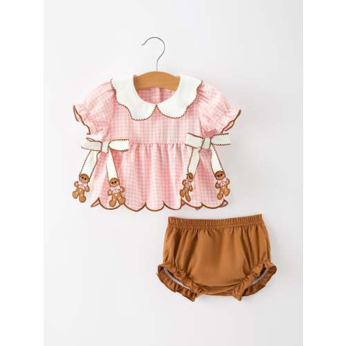 Pink Gingham Gingerbread Peter‑Pan Collar Baby Bloomer Set – EasyTot