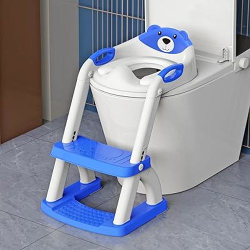Potty Training Seat with Step Stool Ladder, Toddler Toilet Seat for Boys Girls, Adjustable 6 Heights Fits Round & Elongated Toilets, Anti-Slip Pads & Leak-Proof Guard