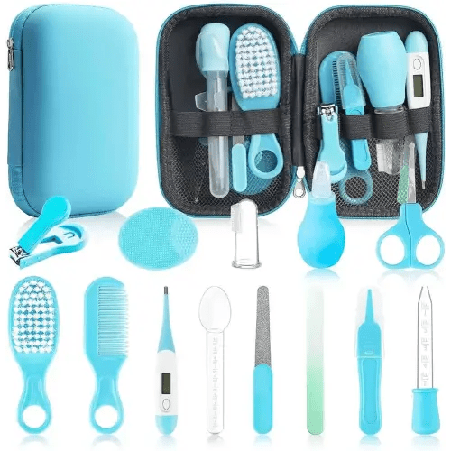 Baby Healthcare and Grooming Kit, 14 in 1 Baby Safety Set Newborn Nursery Health Care Set with Hair Brush Scale Nail Clippers for Baby Girls Boys (Blue 14 in 1)