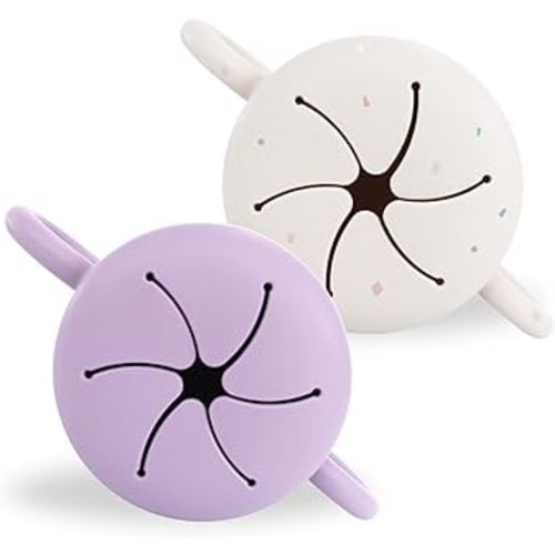 Baby Bliss 2 Pack Toddler Snack Container, Canadian Mom Owned Brand, Snack Cups Toddler No Spill, Silicone Baby Snack Cup, Toddler Travel Essentials, Snack Containers for Kids, BPA Free (Lilac/Vanilla Confetti)