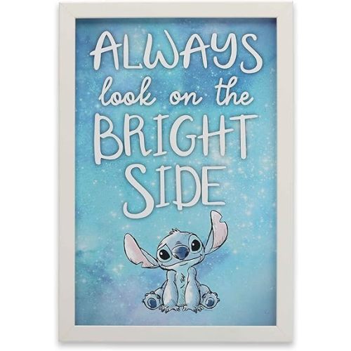 Disney Lilo and Stitch Always Look On the Bright Side Framed Wood Wall Decor - Cute Stitch Wall Art for Home Decorating