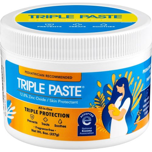 Triple Paste Diaper Rash Cream for Baby - 8 Oz Tub – Zinc Oxide Ointment Treats, Soothes and Prevents Diaper Rash - Pediatrician-Recommended Hypoallergenic Formula for Daily & Overnight Protection