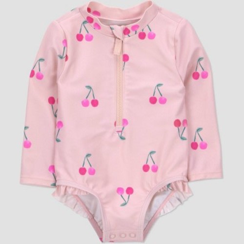Carter's Just One You® Baby Girls' Cherry Long Sleeve Rash Guard One Piece Swimsuit - Pink 3M