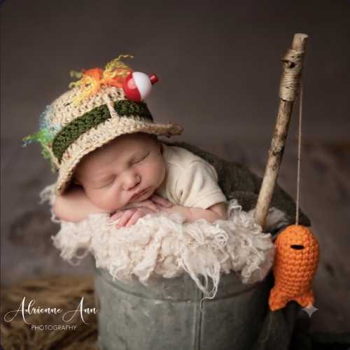 Baby Fishing Fisherman Hat w/Fish - Newborn Fishing Hat - Fisherman Hat - Fishing Hat - Newborn Boy Hat - Newborn Girl Hat - Infant Fishing