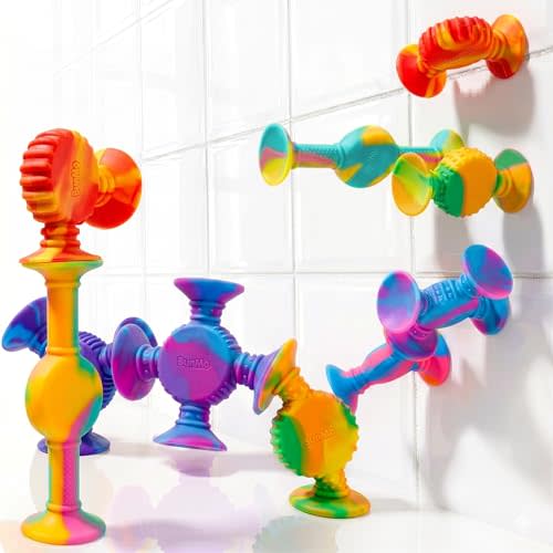 BUNMO Rainbow Textured Suction Toys  10 Pack | Bath Toys and Suction Toys | Silicone Kids Bath Toys for Kids Ages 3+ | Bathtub Toys, Shower Toys & Travel | BPA-Free