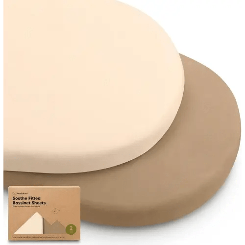 2-Pack Organic Bassinet Sheets for Girls, Boys - 100% Cotton Bassinet Mattress Sheets Compatible with Halo Bassinest Swivel Sleeper, Graco, Baby Delight, Chicco, Unisex Fitted Bassinet Sheets (Pecan)