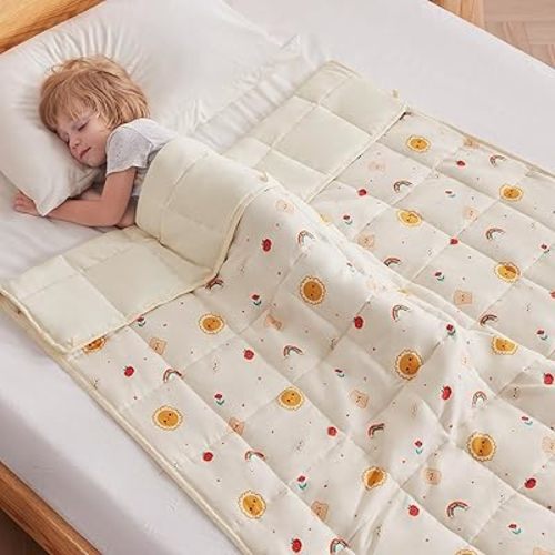 anfie Weighted Blanket Kids (36"x48" 5lbs) Weighted Blanket Cooling Blanket for Sleeping,Throw Size Breathable Blanket with Premium Glass Bead(Beige Sun)