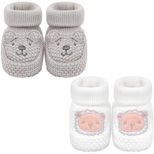 Newborn Shoes Knit Soft Baby Sock Booties for Infant Boys Girls First Walking 2 Pairs, 0-3 Months
