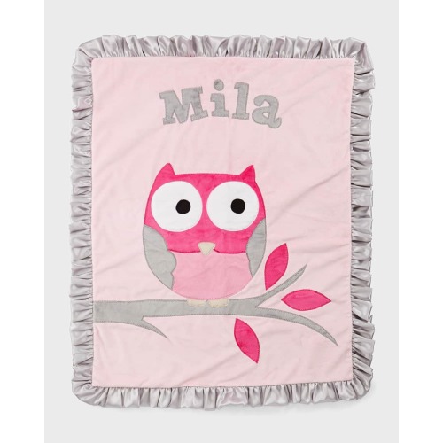 Personalized  It's a Hoot Plush Blanket, Pink