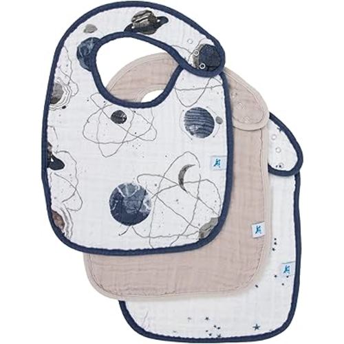 Little Unicorn Premium Classic Bib 3 pack | Adjustable as baby grows | Soft fabric on skin | Great for first time eaters (Planetary 2)