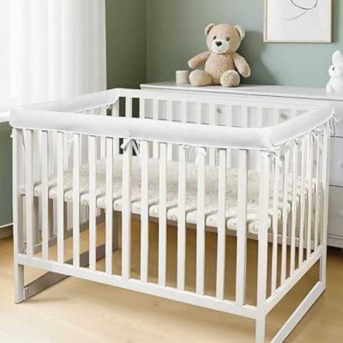 3 Pc Crib Rail Covers for Teething Sets,Rail Guard for TeethingSoft Anti-Collision Strip Corner Cover, Suits for Most Standard Bed (3pc-White)