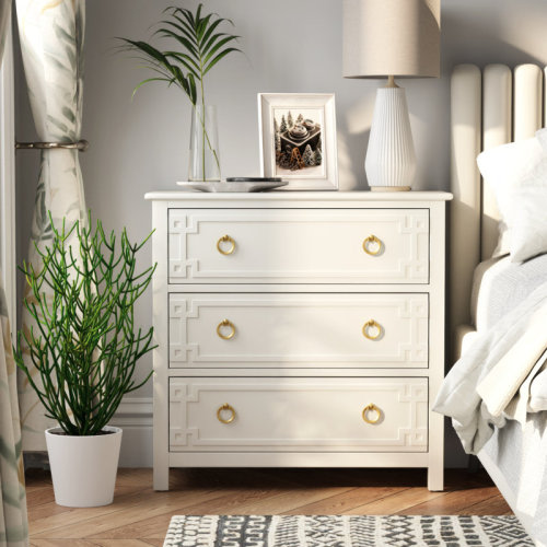 Breakwater Bay Farmhouse White 3-Drawer Dresser, Fully-Assembled French Country Chest Of Drawers With Embossed Geometric Lines & Reviews | Wayfair