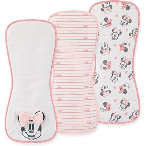 Disney Baby Minnie Mouse Burp Cloths 3 Pack Soft Absorbent 20" x 10" Leakproof Burping Rags for Newborn and Infants