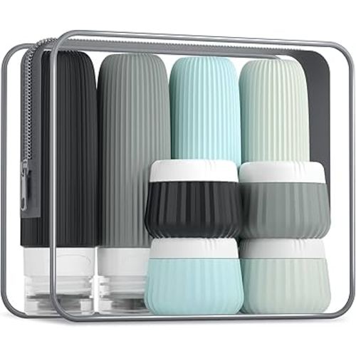 Travel Bottles - 8 Pack, TSA Approved Travel Size Toiletries, Leak Proof Silicone Squeezable Containers in Clear Bag