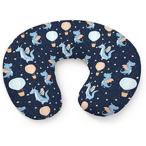 Cartoon Dragon Hot Air Balloon Stars Pattern Nursing Pillow Cover, Unisex Removable Breastfeeding Pillowcase Slipcover for Baby Girls Boys Newborns Toddlers, Cover Only