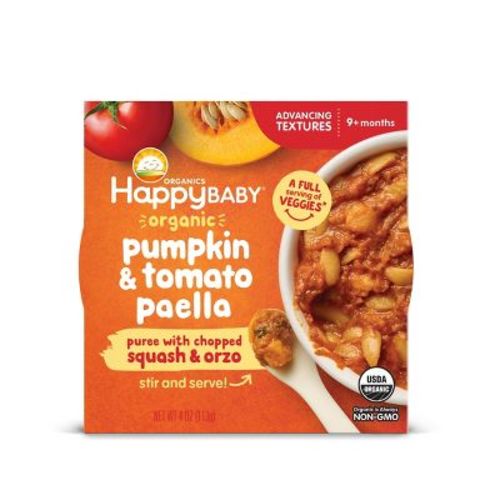 Happy Baby Organic Pumpkin & Tomato Paella Puree with Chopped Squash & Orzo Baby Food Bowl - 4oz