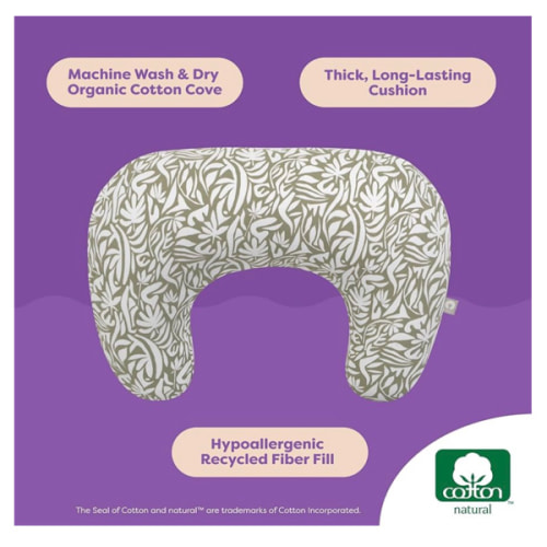 Boppy Nursing Pillow - Ergonomic Bottle & Breastfeeding Pillow, Higher, Firmer & Larger, Water-Repellent with Washable Organic Cotton Cover, Baby Safety Alliance Verified - Green Cut Out Leaves