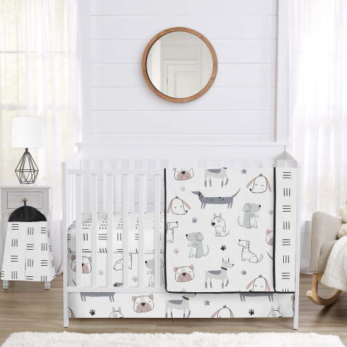 Sweet Jojo Designs Cartoon Puppy Boy, Girl, Unisex/Gender Neutral 4 Piece Crib Bedding Set