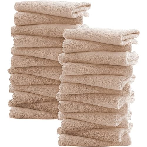 Sunny zzzZZ Ultra Soft 24 Pack Baby Washcloths - 10x10 Inches - Coral Fleece Extra Absorbent Wash Clothes for Babies, Infants and Toddlers - Sensitive Skin and Newborn - Ideal Baby - Brown