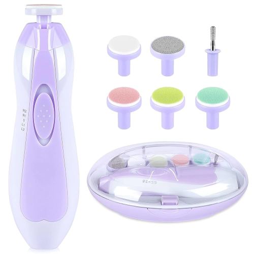Baby Nail Trimmer Electric, 6 in 1 Baby Nail File Clippers Infant Grooming Kit Manicure Set for Toddler or Adults, Purple