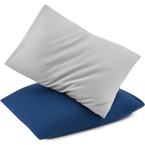 TILLYOU Toddler Pillowcase 2 Pack with Envelope Closure,13" x 18" Silky Soft Microfiber Travel Kids Pillowcase for Boys and Girls,Gray & Navy