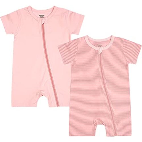 Teach Leanbh Baby Boys or Girls 2 Pack Pajamas Cotton Short Sleeve Zipper Romper Jumpsuits Sleep and Play 3-24 Months …