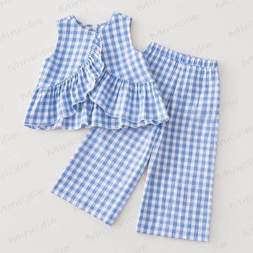 Baby Toddler Green/Blue Plaid Sleeveless Top and Pants 2-piece Set