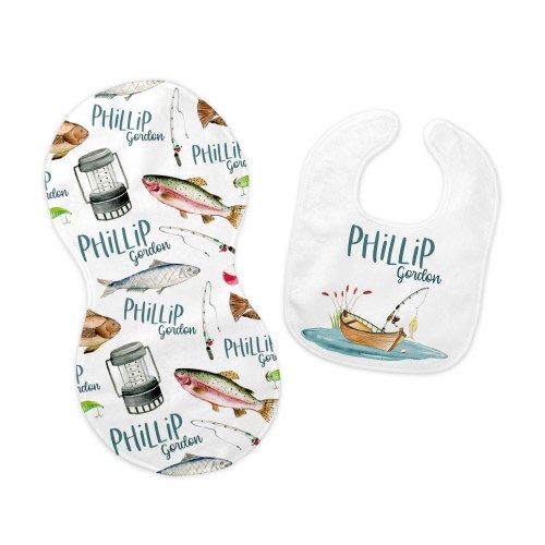 Fishing Bib and Burp Cloth Set, Fishing Bib, Fishing Burp Cloth, Fishing Nursery, Personalized Fishing Bib, O24
