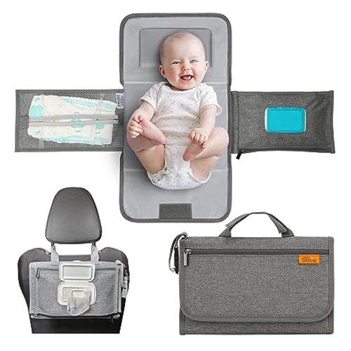 Kopi Baby Portable Diaper Changing Pad - Baby Diaper Changer Travel Bag with Wipes Pocket, Smart Design Portable Changing Mat, Infant Travel Station Kit, Gift for Newborn Girl & Boy - Grey, Modern