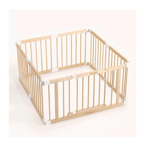 HARPPA Wooden Baby Gate Playpen | Non-Toxic Foldable DIY Adjustable Play Yard for Infants & Toddlers – Natural Finish Baby Fence for Small & Large Spaces