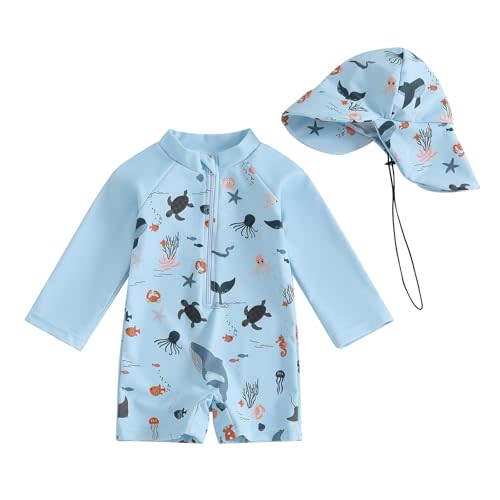 Hnyenmcko Baby/Toddler Boy Rash Guard Swimsuit Long Sleeve One Piece Zipper Swimwear Sunsuit Infant Bathing Suit Beachwear