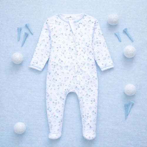 Little Golfer Print Zip Footie - Light Blue – Simply Littles