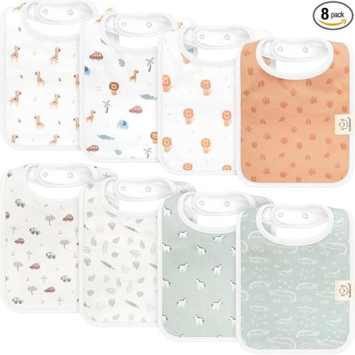 KeaBabies 8-Pack Organic Baby Bibs for Boys, Girls - Super Absorbent Cotton Drool Bibs for Baby Girl & Boy, Teething Toddler, Drooling Newborn, Ultra Soft & Machine Washable (Wilderness)