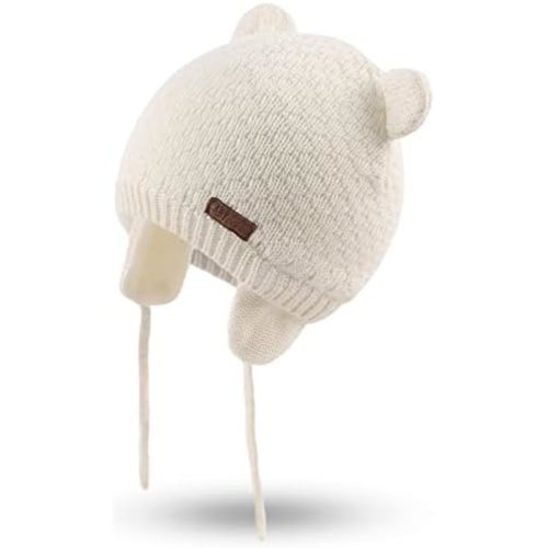 Bamery Baby Crochet Hat Infant Cute Bear Ear Beanie Toddler Boys Girls Earflap Hats for Fall Winter Warm Cap