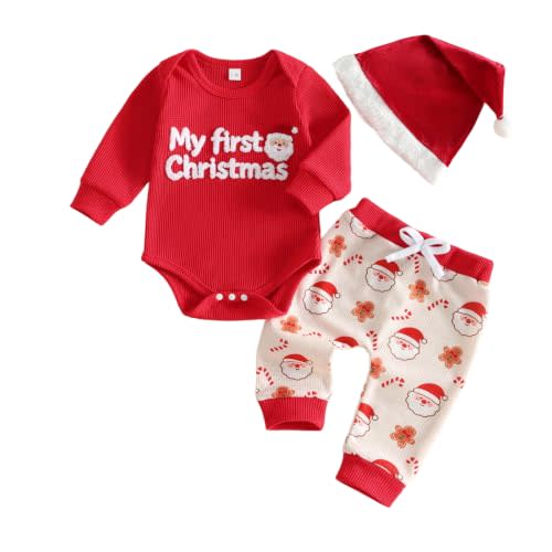 Newborn Baby Boy Clothes Football Outfits Embroidered Waffle Long Sleeve Romper Pants Hat Fall Winter 3 Piece Set