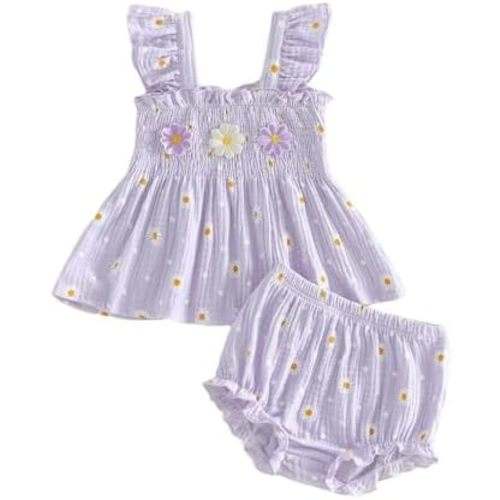 WZTYYDS Baby Girl Summer Clothes Sleeveless Ruffle Tops Bloomers Shorts Set Cute Toddler Cotton Gauze Outfit