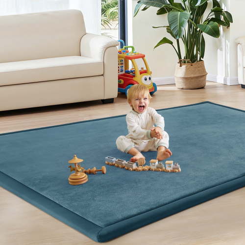 Teler Baby Play Mat for Floor, 1.3" Thick Foam 47"×47" Playmat, Ultra-Soft Plush Feel & Non-Slip Backing Safe for Infants, Toddlers Crawling, Olive Green
