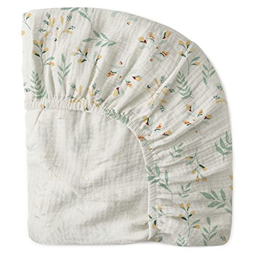Muslin Crib Sheets for Girls and Boys, Cotton Neutral Fitted Baby Crib Sheet for Standard Crib Mattress & Toddler Bed Mattress (52"x28"), Soft Breathable Baby Sheets 1 Pack(Botanical Leaf)