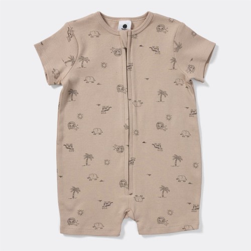 Dymples Baby Safari Print Zip Romper - Brown
