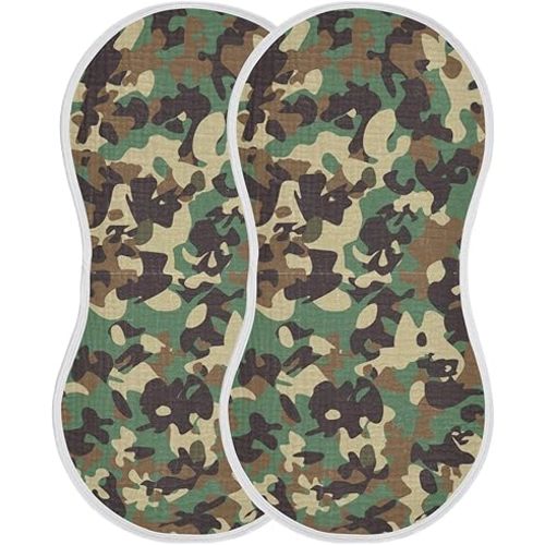 Muslin Burp Cloths for Baby Boys and Girls - 2-Pack Ultra Absorbent Camo Muslin Washcloths, Newborn Towel, Milk Spit Up Rags, Burp Cloth Bib for Unisex, 22 x 11 Inch