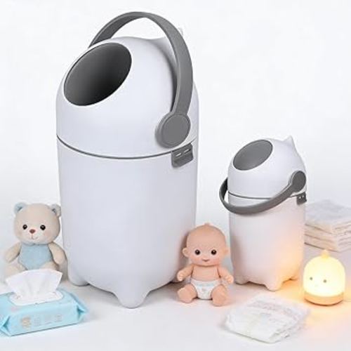 Tall Diaper Pail with Odor Control, 15L Capacity Baby Diaper Bin with Airtight Lid and Handle, Large Capacity, Hands-Free Trash Can for Nursery, Living Room, Bathroom White