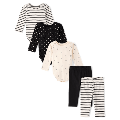 Baby Girls Striped 5-Piece Playwear Set - White