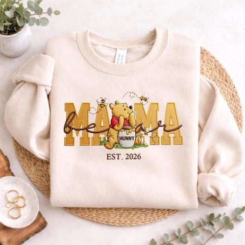 Disney Pooh Mama Bear Embroidered Sweatshirt, Mothers Day Mama Bear Top, Cute Mom Gift Pullover