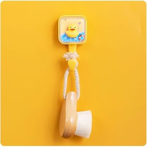 Cute Adhesive Hooks, Animal Bounce, Spring Shaking Duck Polar Bear Squirrel, No Nails, Waterproof, for Key Purse Robe Towel, Creative Individual Hook (Yellow Duck)